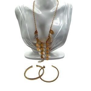 Gold Tone & Silver Tone Coin Fringe Necklace & Bracelet Set N53